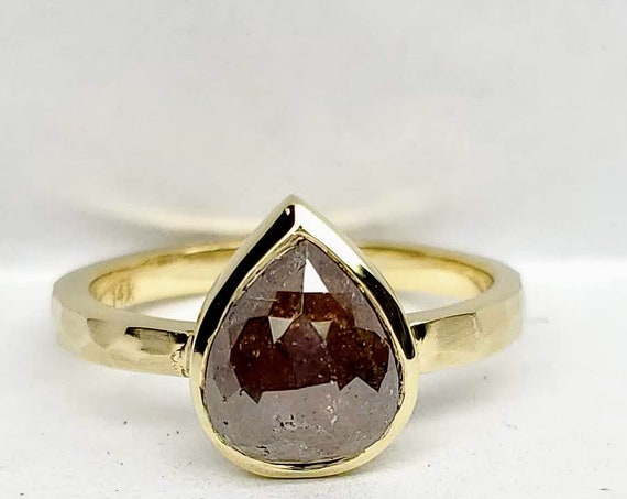 Champagne Rose cut diamond ring, Raw diamond engagement ring, Stackable ring, Pearshape diamond ring.