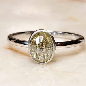 1.21ct Salt and Pepper Diamond Engagement Ring: 14KT White Gold Minimalist Bezel