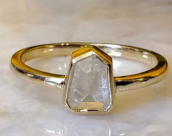 14kt Minimalist Yellow Gold Shield Diamond Ring.