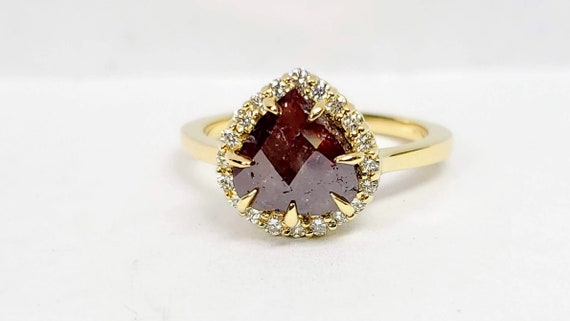 Pear Shape Rose cut diamond engagement ring, Non traditional ring, Chocolate diamond ring.