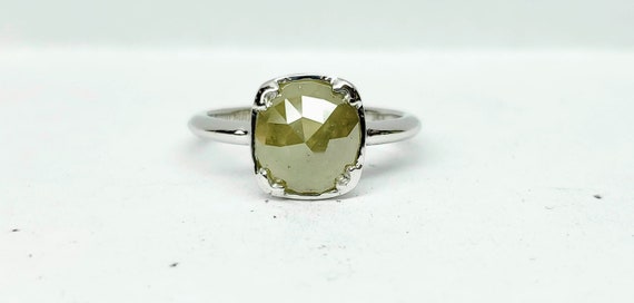 Grey diamond non traditional engagement ring, Raw diamond ring, Rose cut raw diamond ring, White gold engagement ring.
