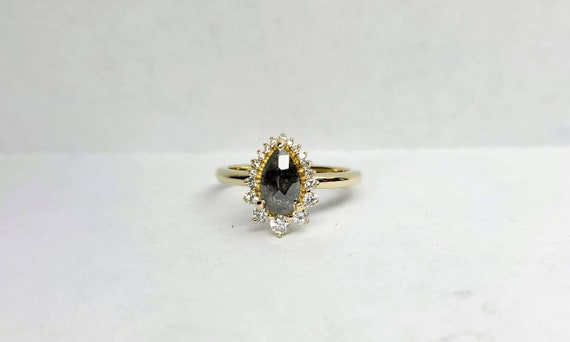 Vintage Yellow Gold Salt and Pepper Diamond Engagement Ring.