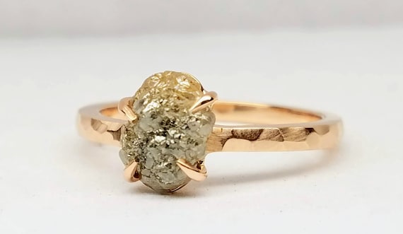 Rough diamond rose gold ring, Raw diamond ring, Salt and pepper diamond, Bague en Diamant brut, Rohdiamantring.