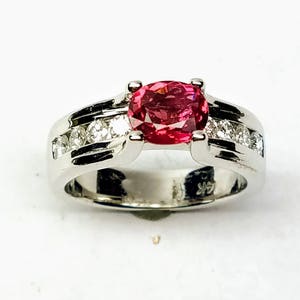 Pink Tourmaline and Diamond 14kt white gold ring
