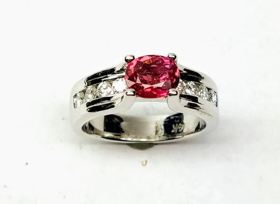 Pink Tourmaline and Diamond 14kt white gold ring