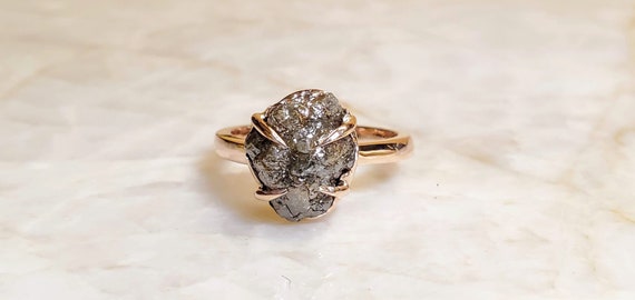 Rough diamond rose gold ring, Raw diamond ring, Salt and pepper diamond, Bague en Diamant brut, Rohdiamantring.