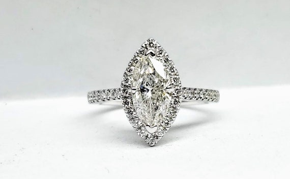 1.40 carat marquise white gold engagement ring.