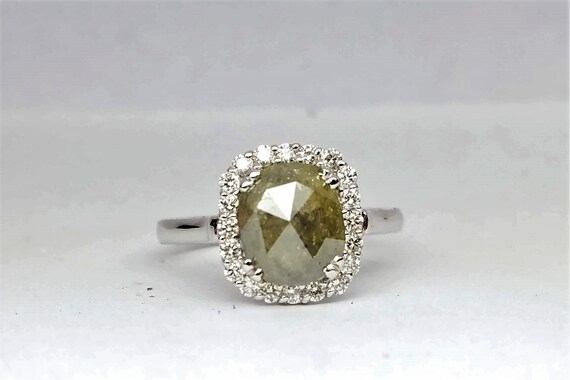 Rose Cut Gray Diamond White Gold Engagement Ring, Non traditional raw rustic diamond engagement ring.