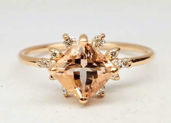 Morganite engagement ring, Rose gold pink Cushion morganite ring.