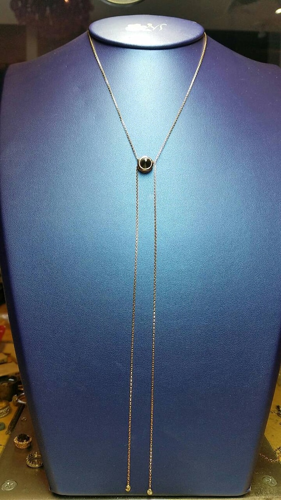 Black Moissanite Rose gold lariat necklace, Lariat necklace.