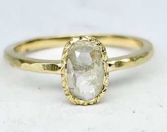 14kt Yellow gold rustic Oval salt and pepper diamond engagement ring