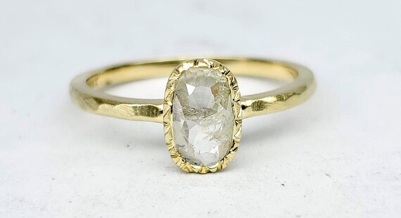 14kt Yellow gold rustic Oval salt and pepper diamond engagement ring