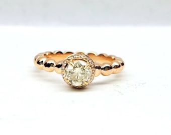 Rose gold engagement ring, Diamond engagement ring, Diamond solitaire ring, Beaded engagement ring.
