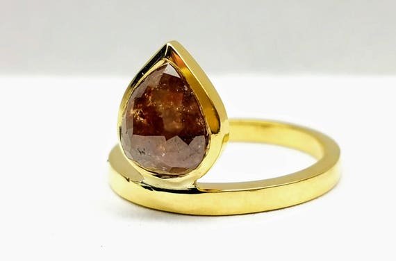 Asymmetric Rose cut diamond ring, Raw diamond engagement ring, Asymmetrical Stackable ring, Teardrop diamond ring.