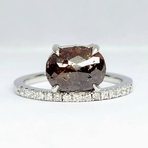Rose Cut Chocolate Diamond Ring: 14k White Gold Asymmetrical Engagement Ring