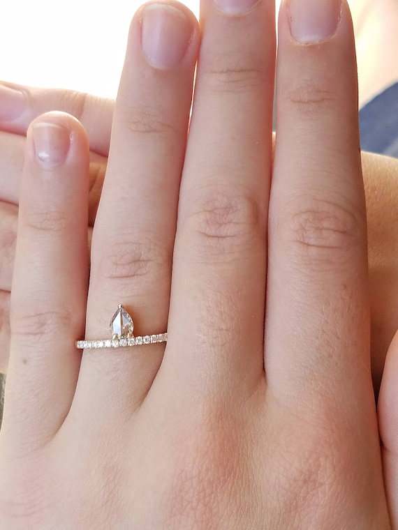 Diamond engagement ring, Stackable diamond ring, Pear shape diamond ring, Asymmetric ring, Non traditional engagement ring, Vintage ring.