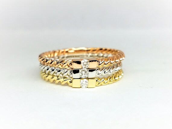 Dainty Diamond Wedding Band, Diamond Wedding Ring, Tricolor Diamond Engagement Ring, Stackable Rings, Minimalist ring