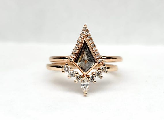 Salt and Pepper Kite Diamond Engagement Ring.