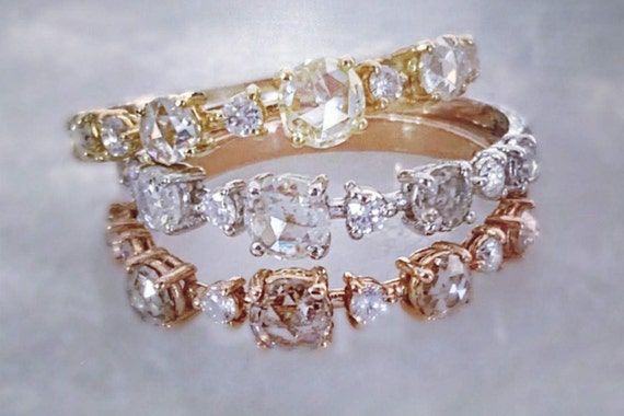 14kt gold stackable Diamond wedding band, Stackable Diamond Ring, Unique Wedding Ring Set, Unique Diamond Stack.