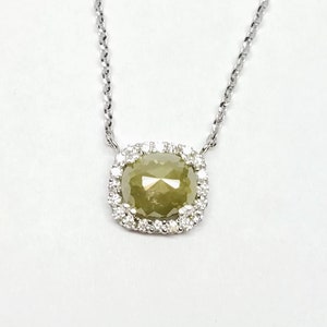 Rose Cut Gray Diamond Pendant: 14kt White Gold Cushion Necklace