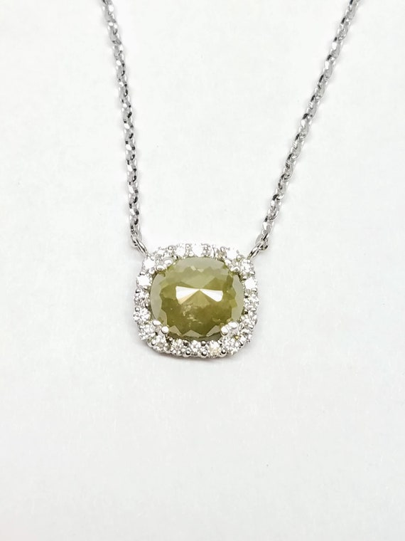 Gray diamond necklace, Rose cut grey diamond necklace, Raw gray diamond, Cushion diamond pendant.
