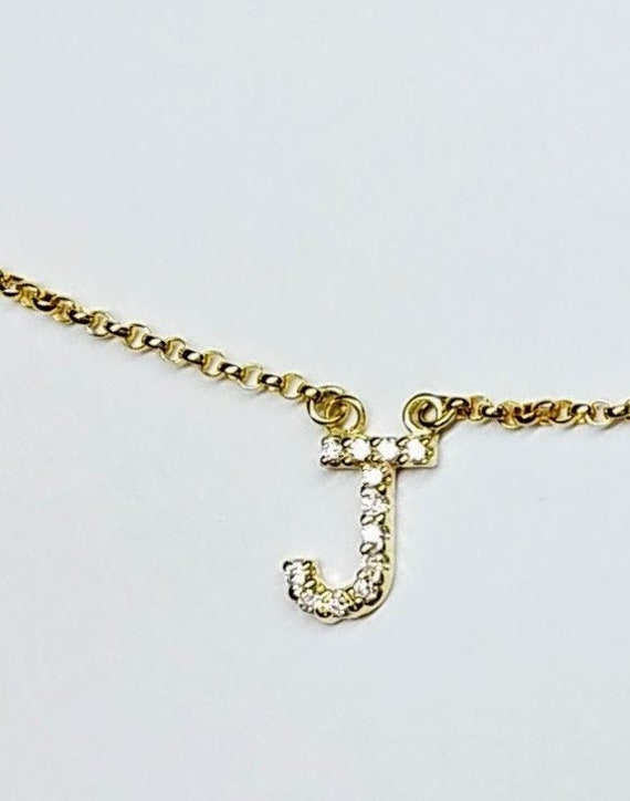 Gold diamond initial necklace pendant, dainty diamond initials.