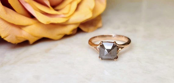 Square Rustic Chocolate Color Diamond Solitaire Engagement Ring.