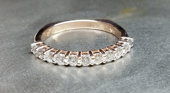 Rose gold diamond square band wedding anniversary band.