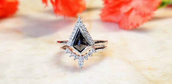 Salt and Pepper Kite Diamond Engagement Ring.