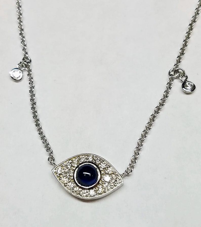 Evil eye necklace 14kt gold and diamond Evil eye pendant. | Etsy