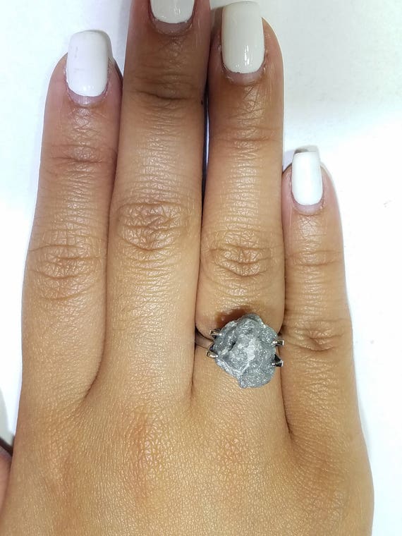 Rough diamond white gold ring, Made to order.