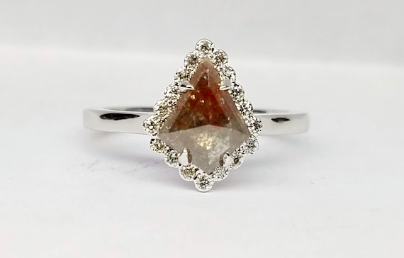 Champagne color geometric kite diamond ring, Kite diamond ring, Shield diamond ring, Organic diamond engagement ring.