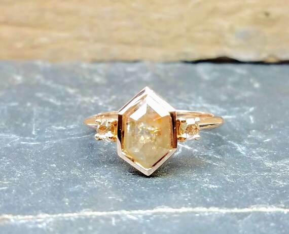 1.06ct Rustic rose cut champagne diamond alternative engagement ring, Promise ring, Statement ring.