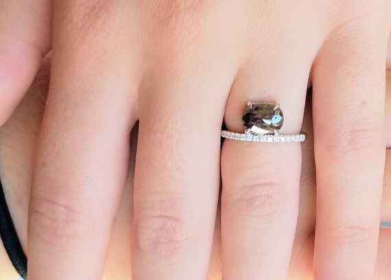 Rose cut diamond ring, Raw diamond engagement ring, Asymmetrical Stackable ring, Asymmetrical Diamond engagement Ring, Oval diamond ring.
