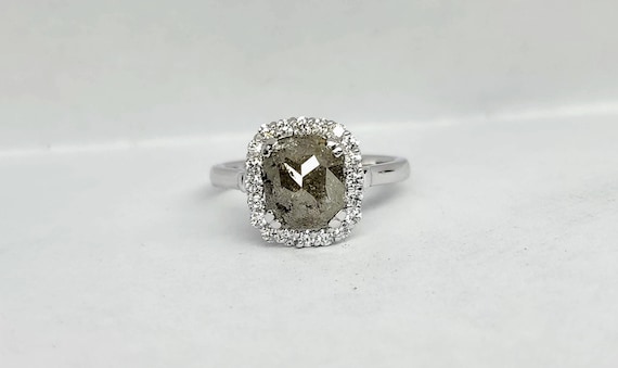 Rose Cut Gray Diamond White Gold Engagement Ring, Non traditional raw rustic diamond engagement ring.