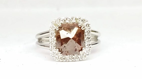 Rose Cut chocolate Diamond rose Gold Engagement Ring, Non traditional raw rustic diamond engagement ring.