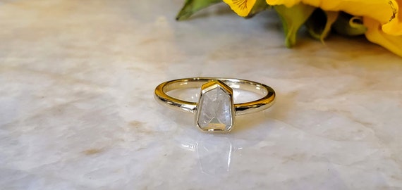 14kt Minimalist Yellow Gold Shield Diamond Ring.