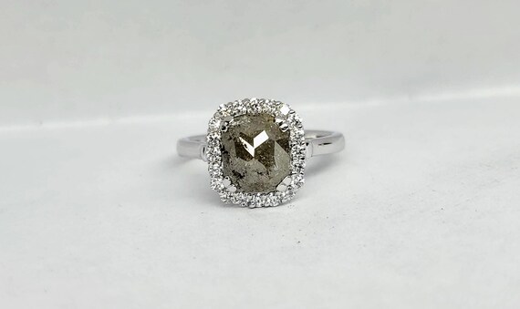 Rose Cut Gray Diamond White Gold Engagement Ring, Non traditional raw rustic diamond engagement ring.