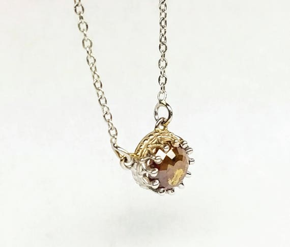 Rustic diamond pendant, Grey brown diamond pendant, Valentine's day gift, Dainty diamond pendant, Rose cut raw diamond necklace.