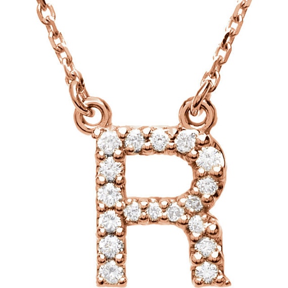 Gold diamond initial necklace pendant, dainty diamond initials.