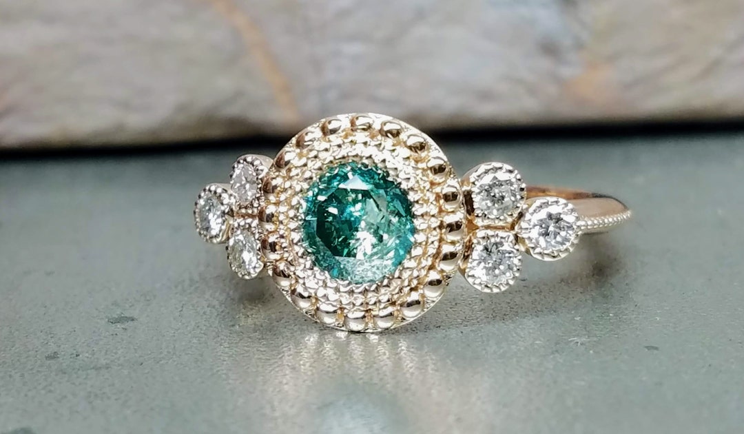 Green Diamond Engagement Ring: Rose Gold Victorian Style Ring - Etsy
