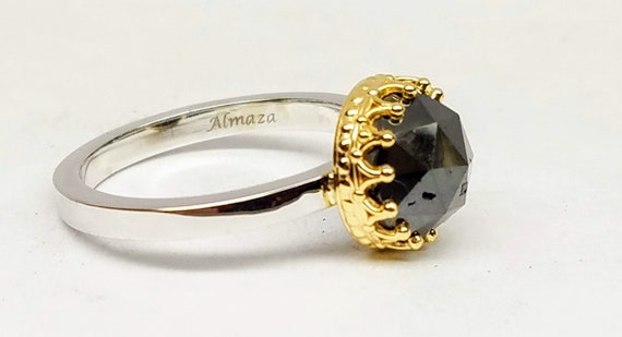 Black diamond engagement ring, Black diamond solitaire.