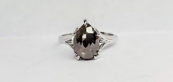 Pear Shape Rose Cut Chocolate Diamond Ring.