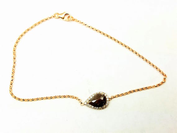 Rose cut diamond bracelet, Raw diamond pear shape bracelet, Rough brown diamond bracelet.
