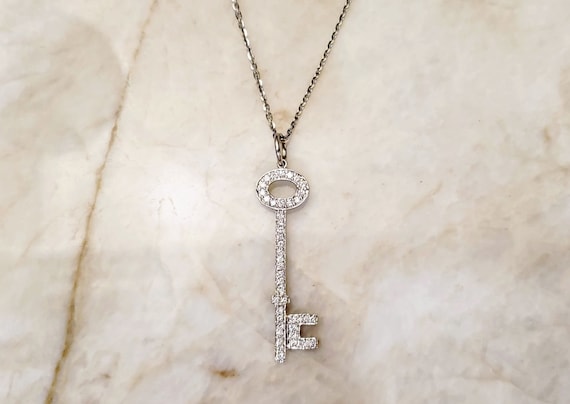 White Gold Diamond Key Pendant