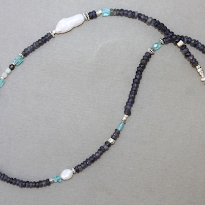 Iolite Pearl Apatite Sand Dollar Pendant Multi-Gem Silver Boho Necklace Handcrafted Sundance Style