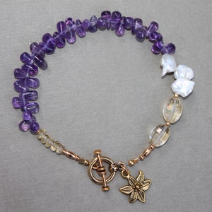 Amethyst Citrine Freshwater Petal Pearl Gold Boho Bracelet Handcrafted Sundance Style