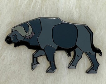 Cape Buffalo Hard Enamel Pin: Art Deco Animal Pin (2.25" Wide)