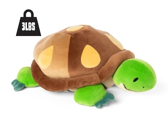 May include: A brown and green plush turtle toy with yellow spots on its shell. The toy is 3 lbs.