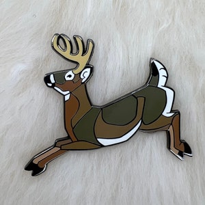 Art Deco White Tailed Deer Hard Enamel Pin